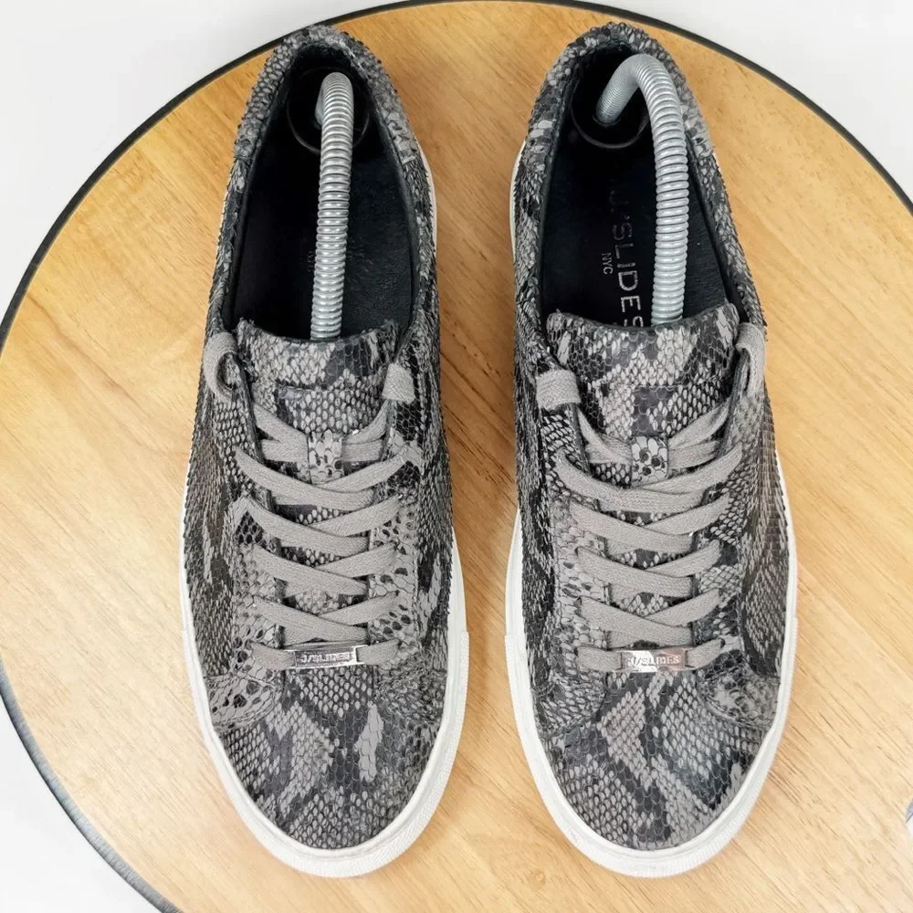 J/Slides Lacee Leather Snake‎ Lace Up Sneakers Dark Grey 9
